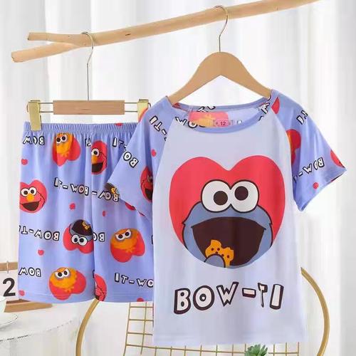 飾雯兒童家居服套裝夏季新款男童薄款睡衣牛奶絲女童短袖空調服裝批發